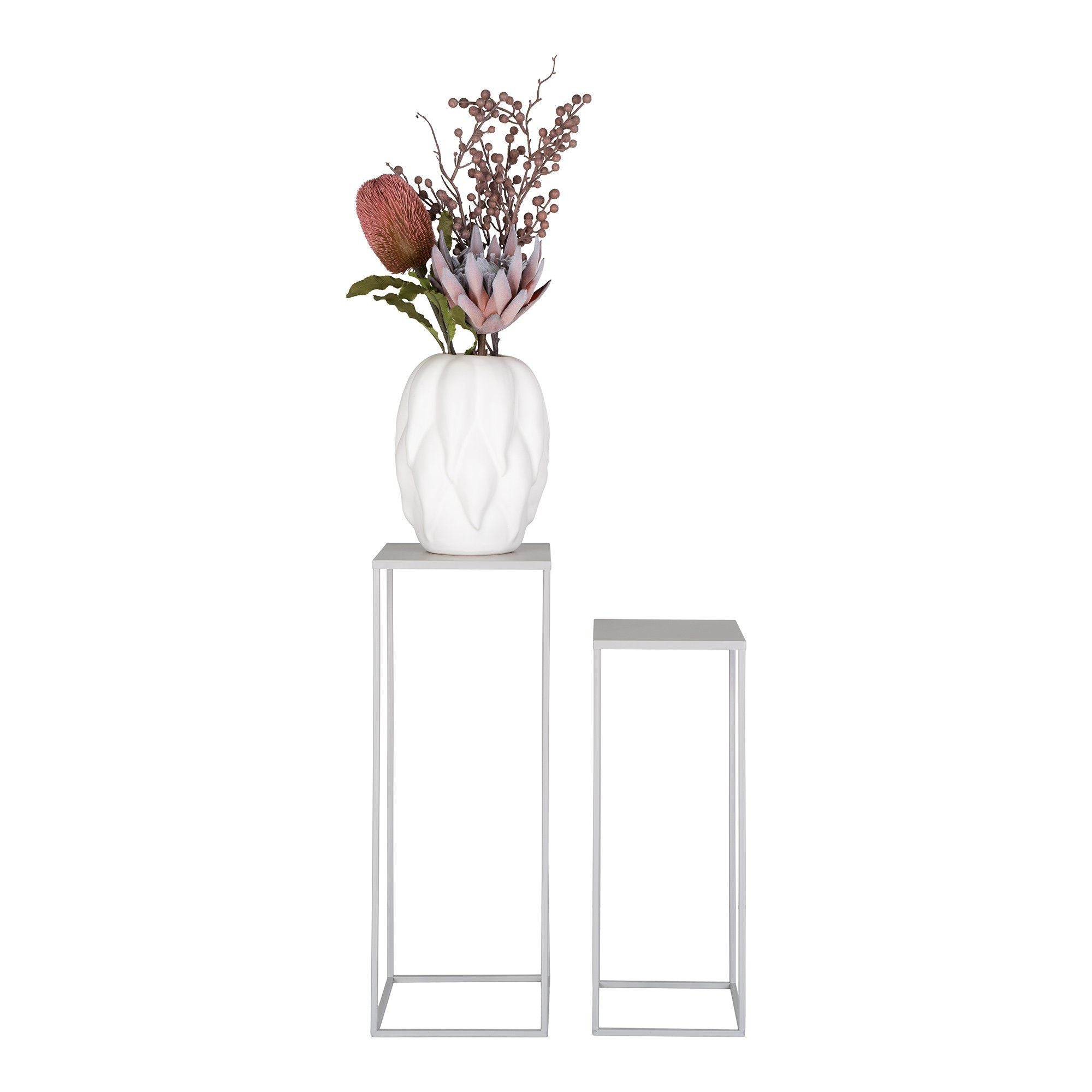 House Nordic Beja Flower Stand, Steel, Cool Grey, Set Of 2