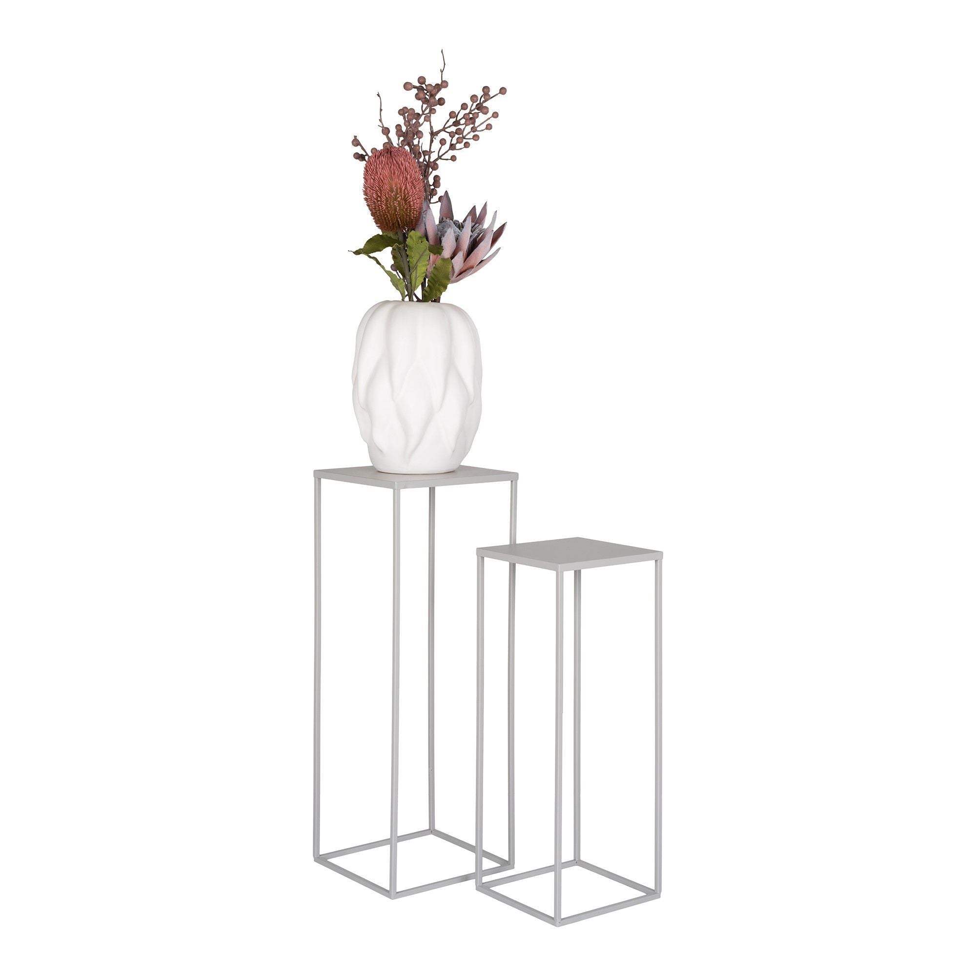 House Nordic Beja Flower Stand, Steel, Cool Grey, Set Of 2
