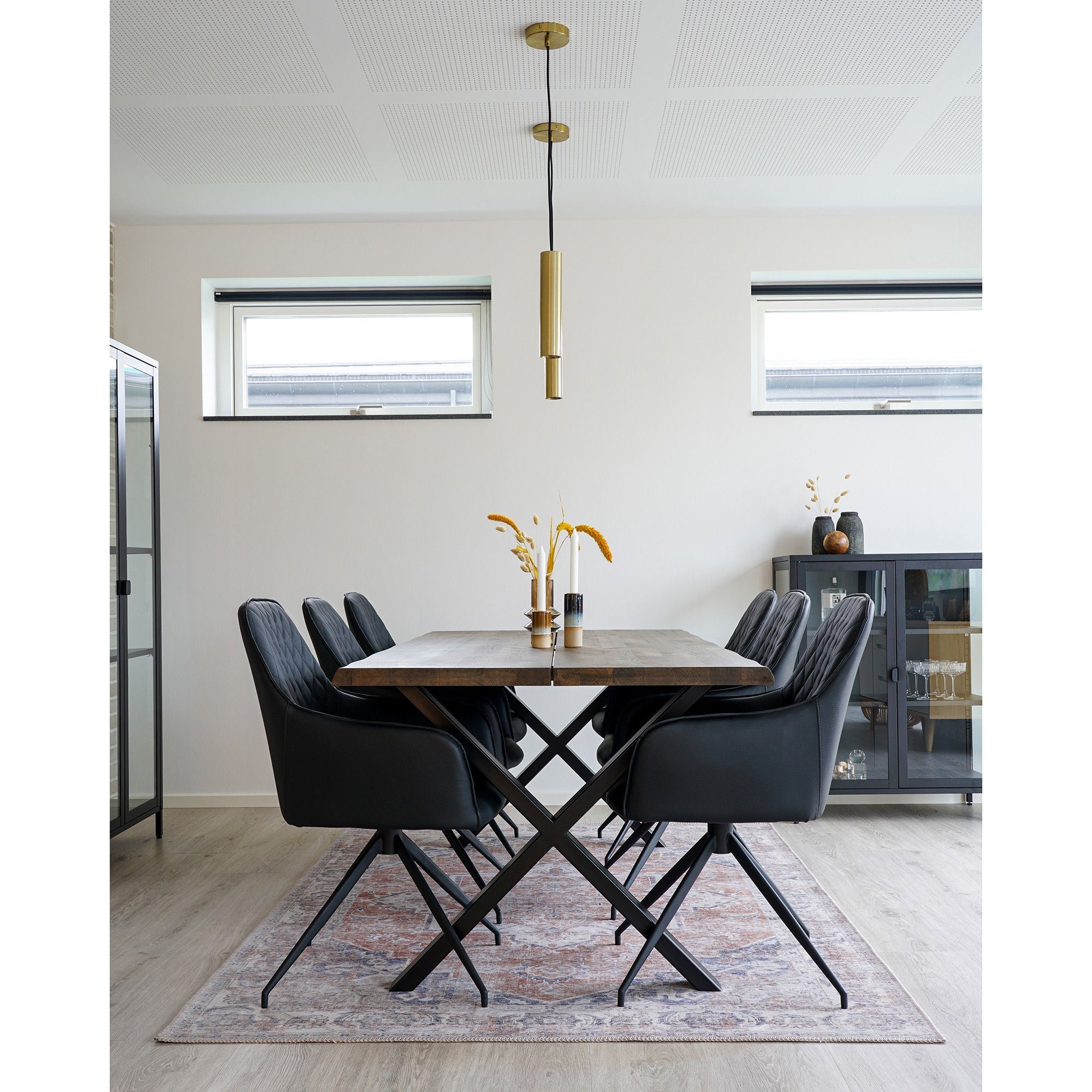 House Nordic Harbo Dining Chair, Swivel, Pu, Black With Black Legs