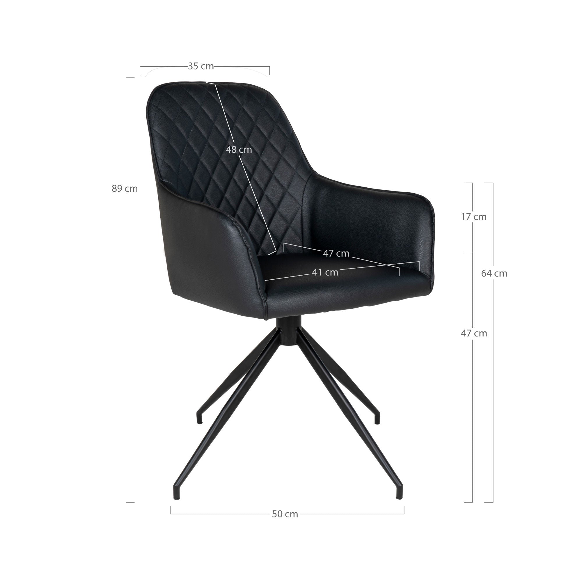 House Nordic Harbo Dining Chair, Swivel, Pu, Black With Black Legs