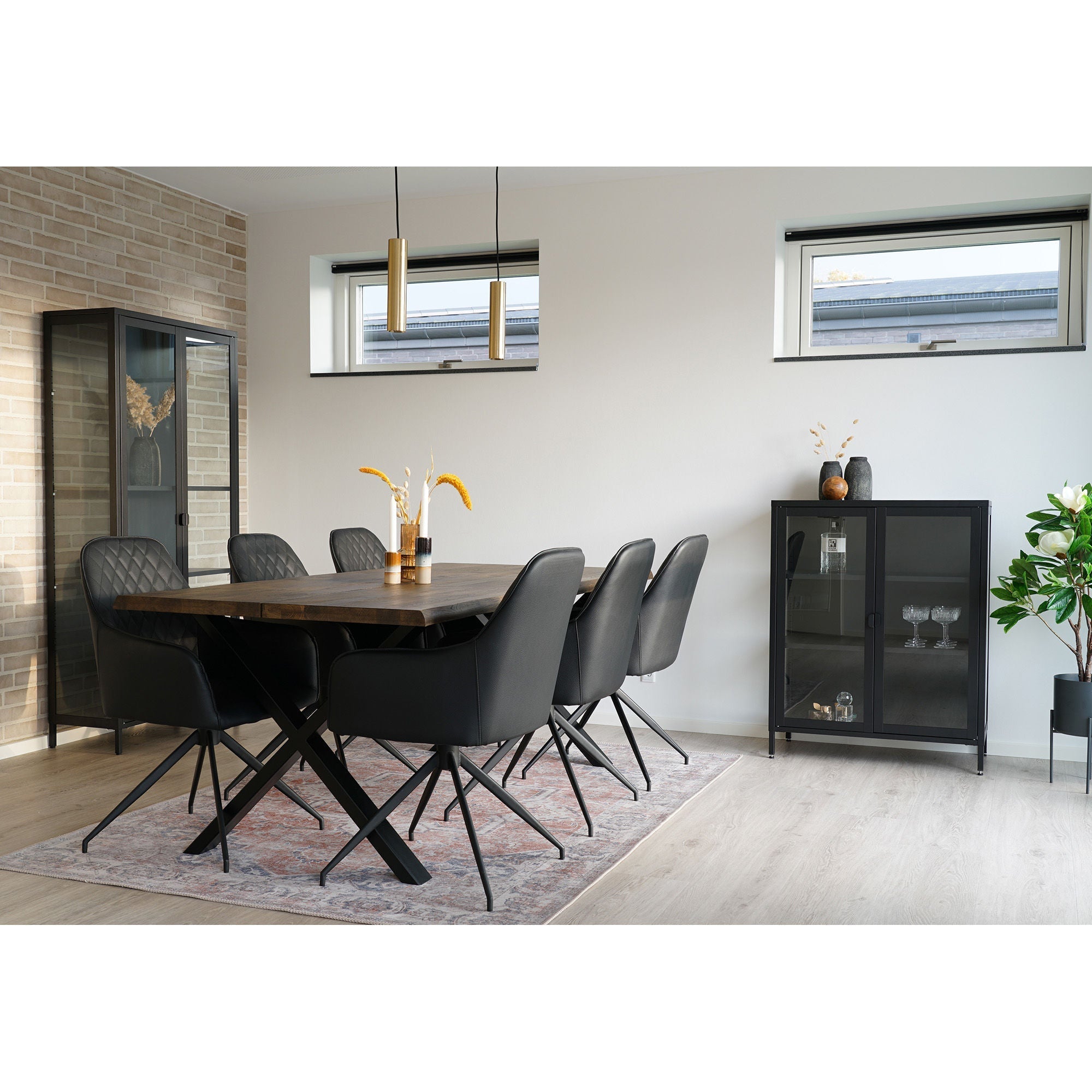 House Nordic Harbo Dining Chair, Swivel, Pu, Black With Black Legs