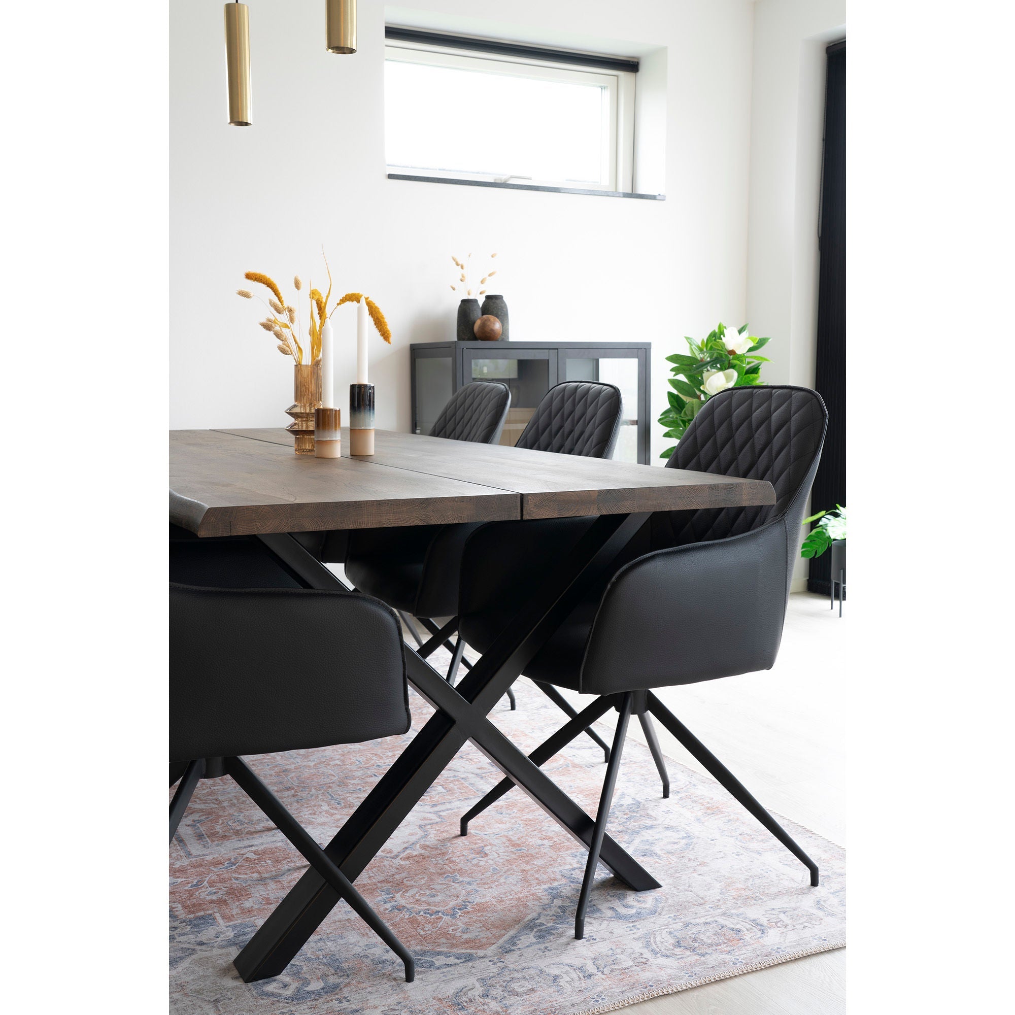 House Nordic Harbo Dining Chair, Swivel, Pu, Black With Black Legs