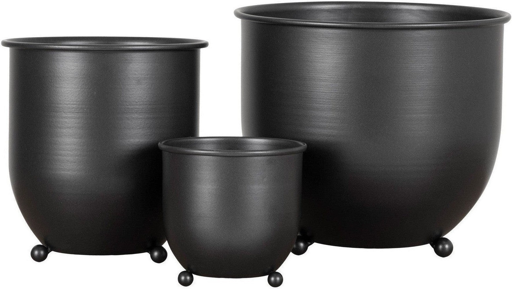 House Nordic Nova Flowerpots, Metal, Black Set Of 3
