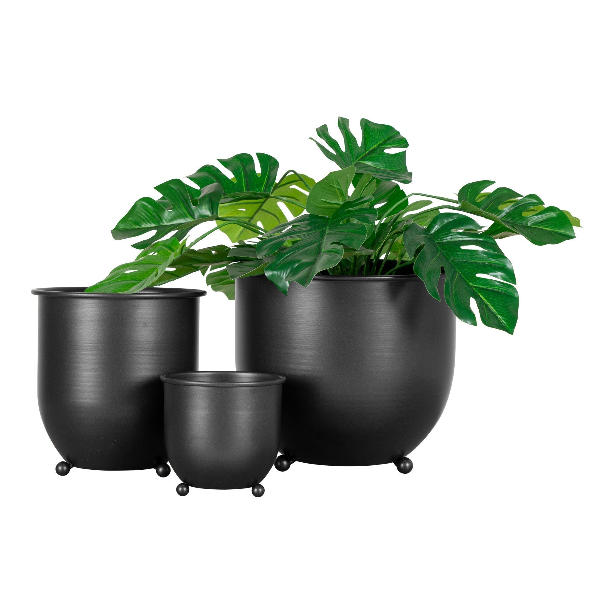 House Nordic Nova Flowerpots, Metal, Black Set Of 3