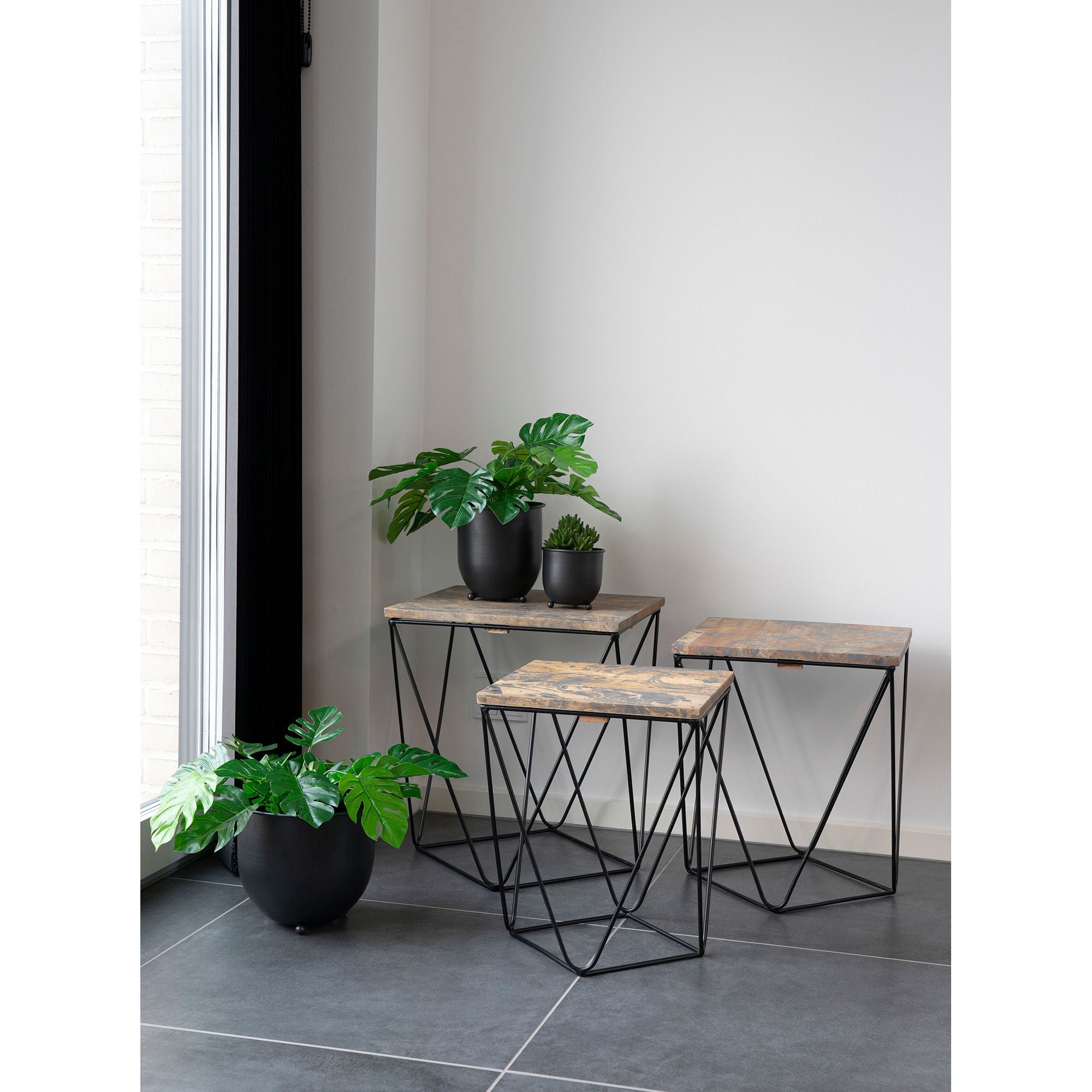 House Nordic Nova Flowerpots, Metal, Black Set Of 3