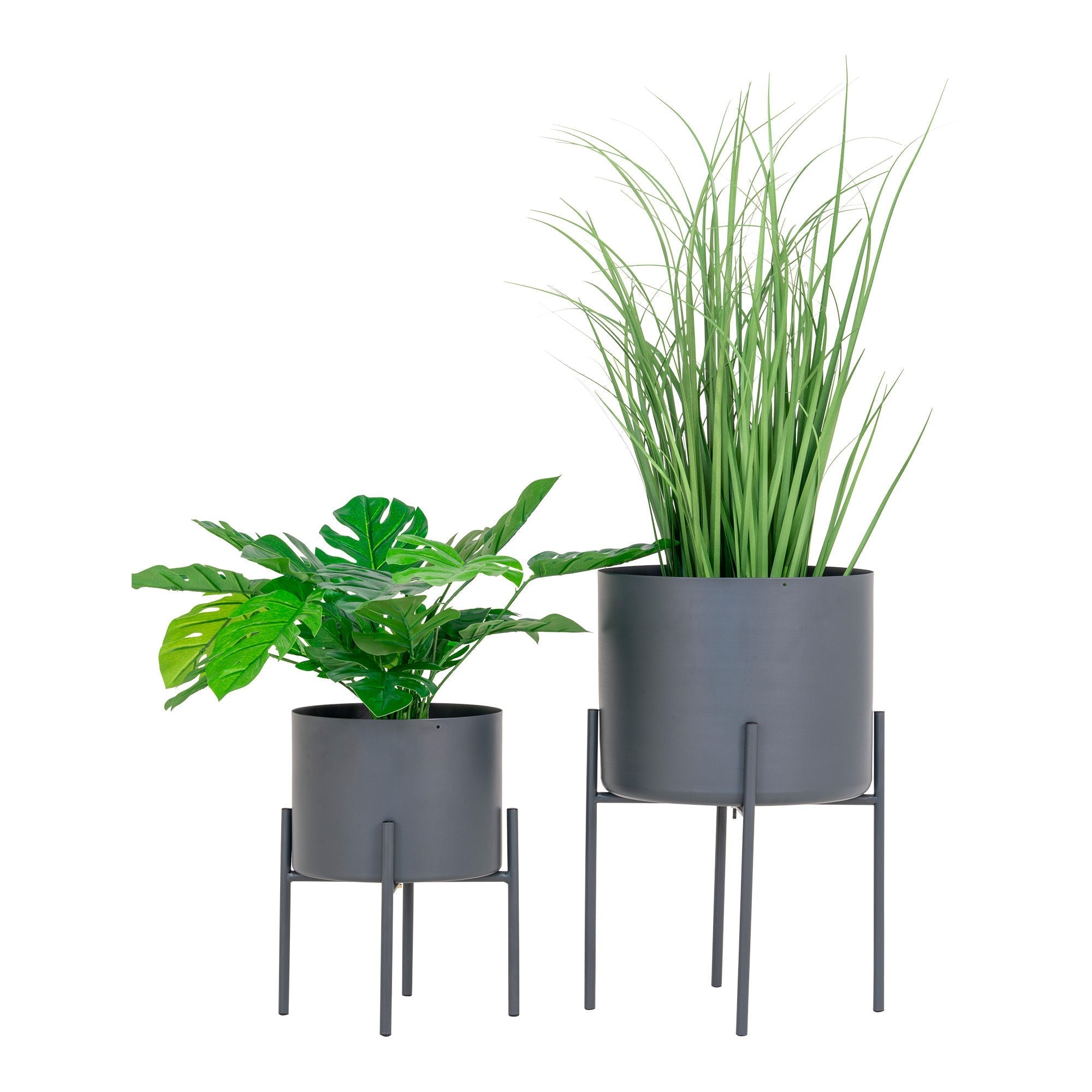 House Nordic Pavia Flowerpots, Steel, Grey, Set Of 2