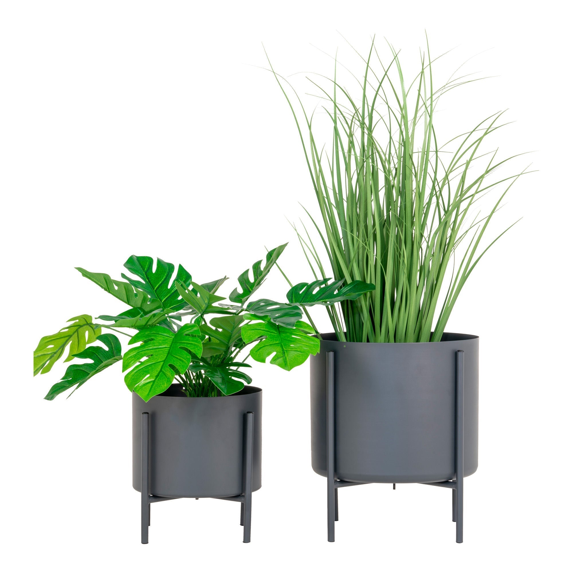 House Nordic Pavia Flowerpots, Steel, Grey, Set Of 2