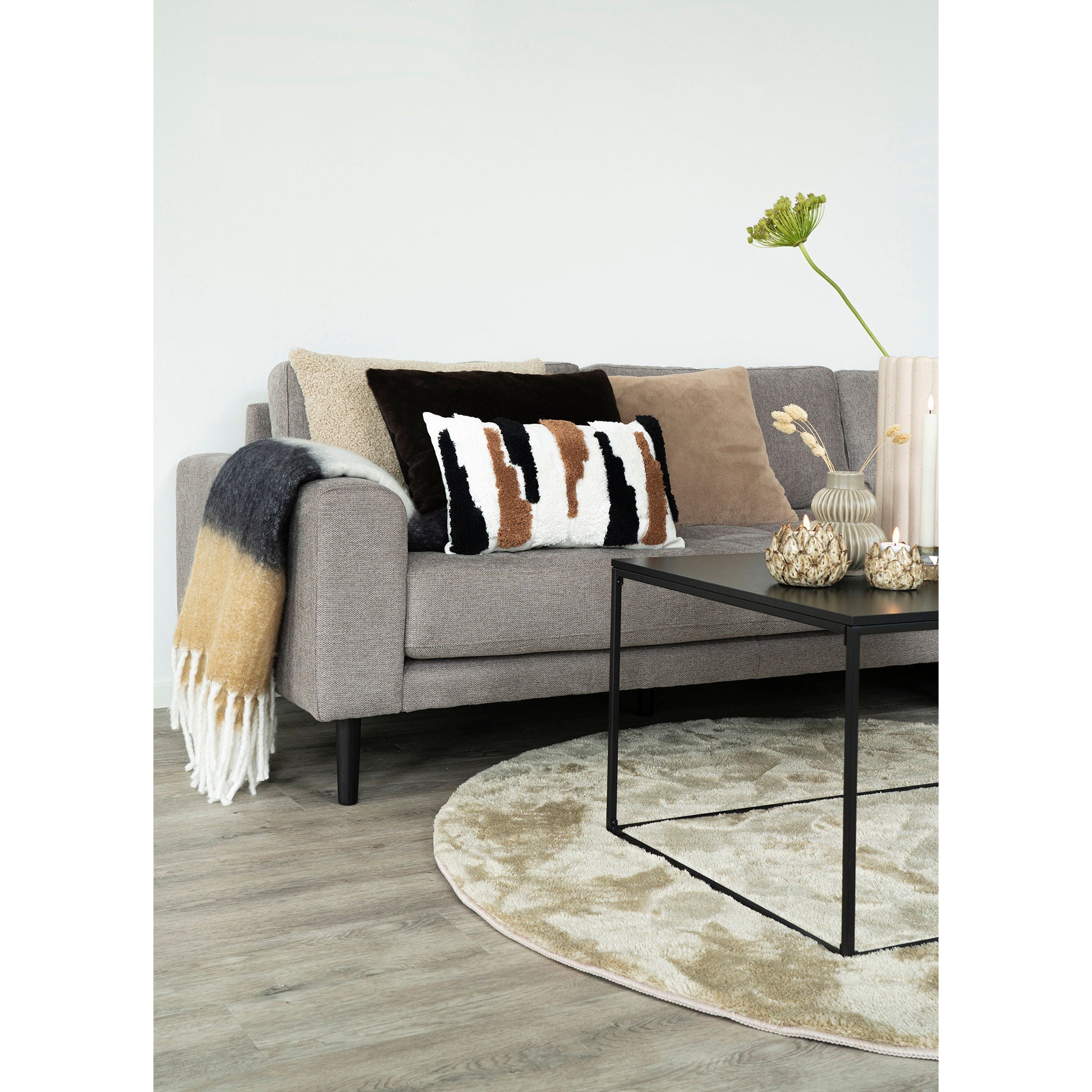 House Nordic Sintra Plaid, Black/White/Brown, 170x130 Cm