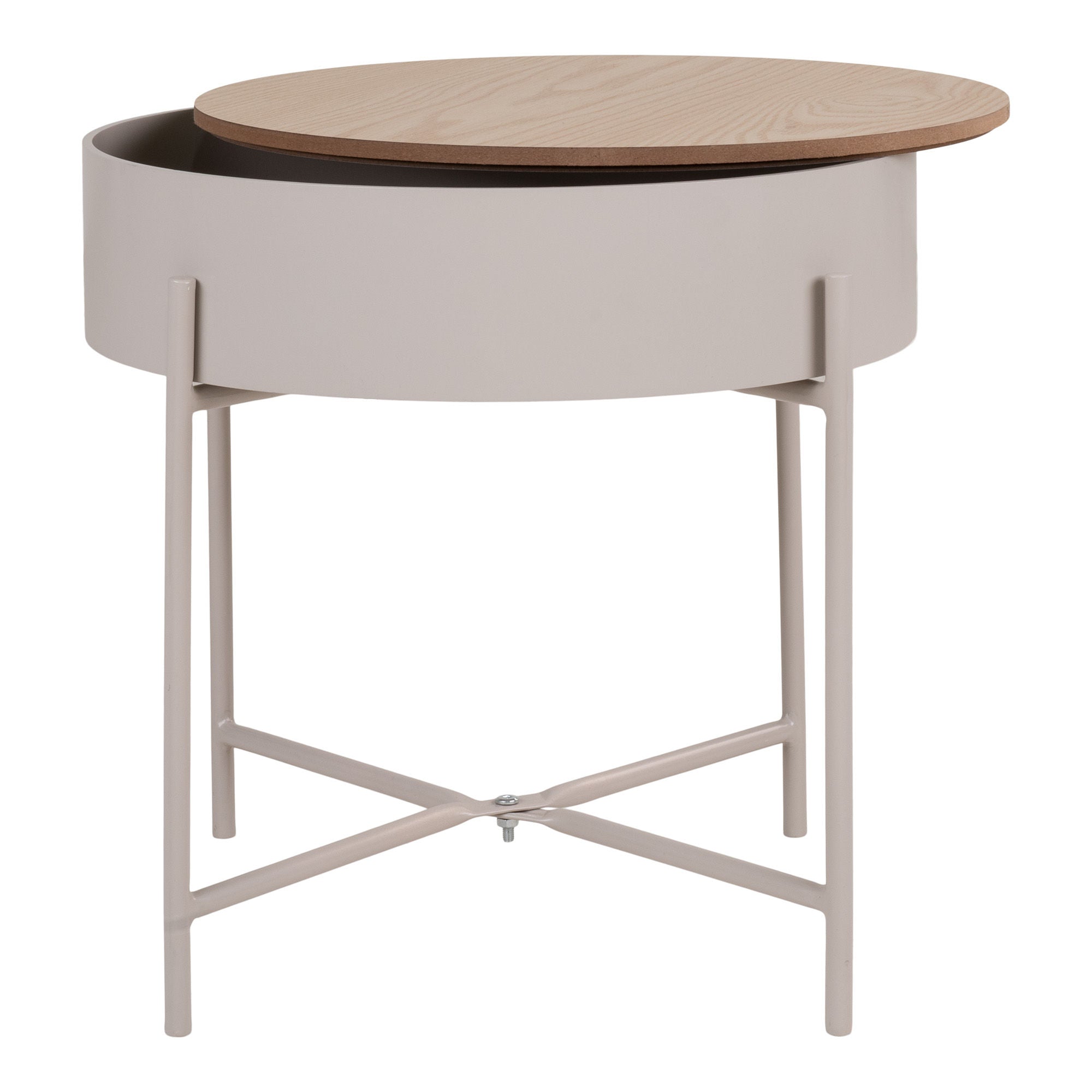 House Nordic Sisco Side Table, Beige Light Grey Steel, Natural Top, ø40x40 Cm