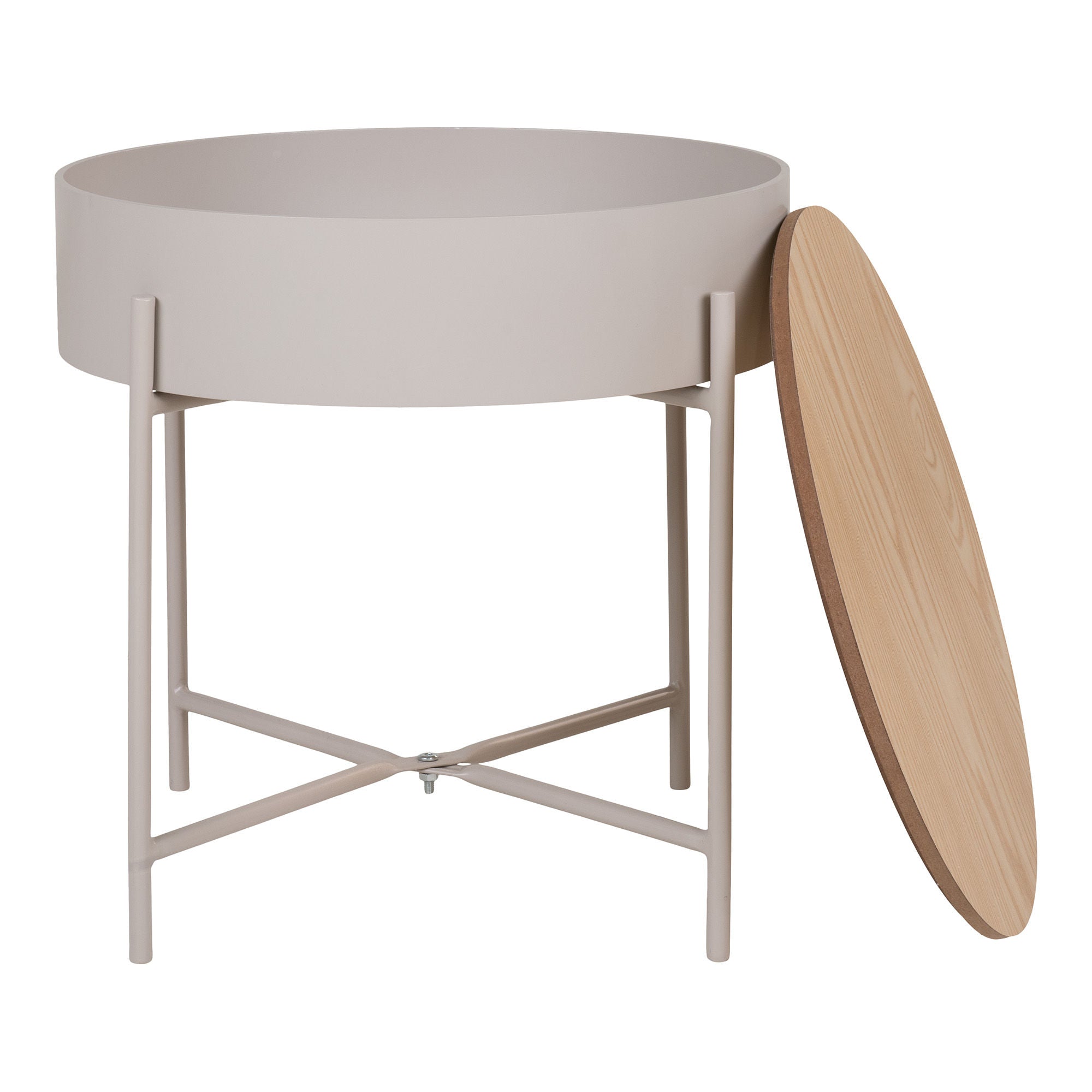 House Nordic Sisco Side Table, Beige Light Grey Steel, Natural Top, ø40x40 Cm