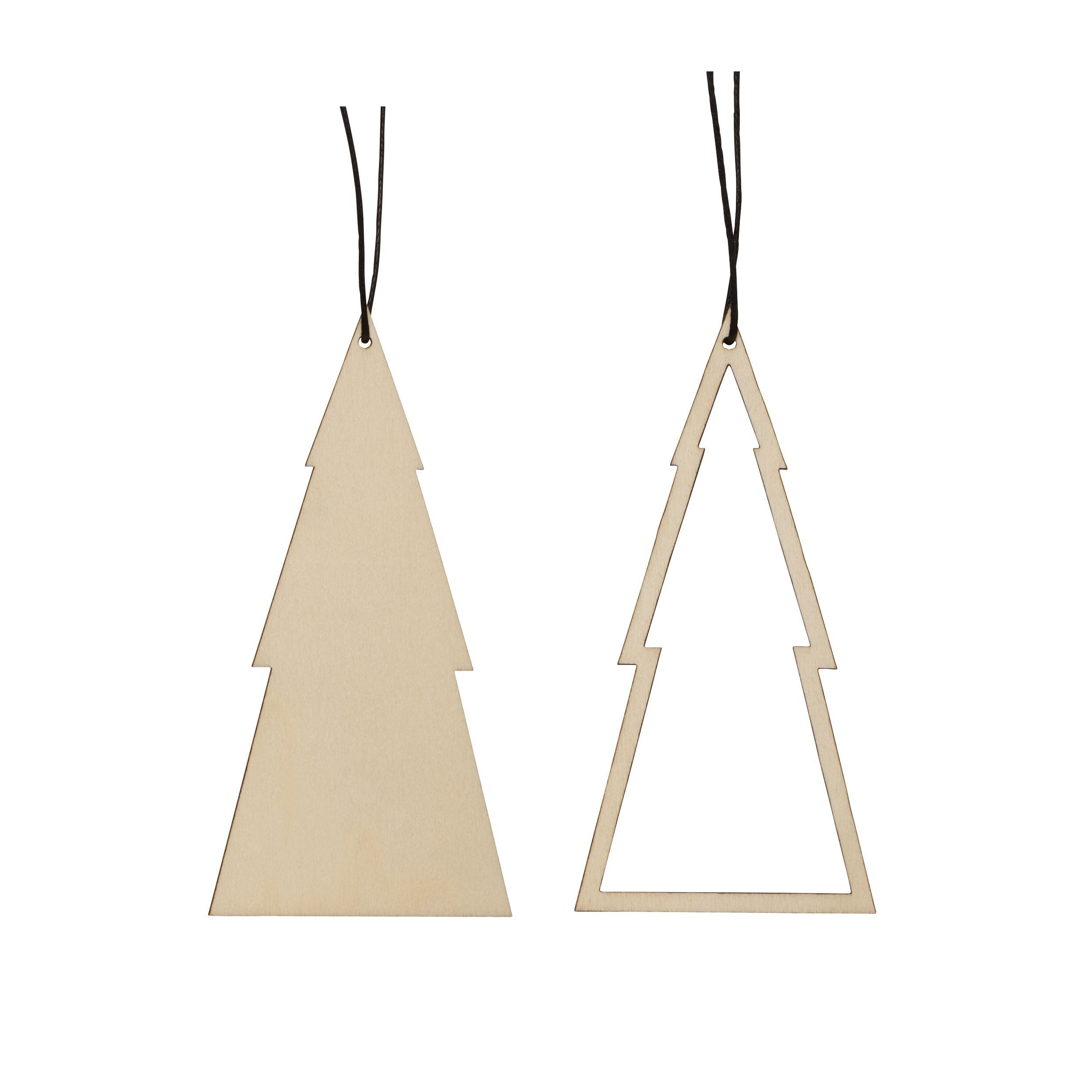 Hübsch Christmas Christmas Tree Ornament Wood Natural Set Of 2, 11 Cm