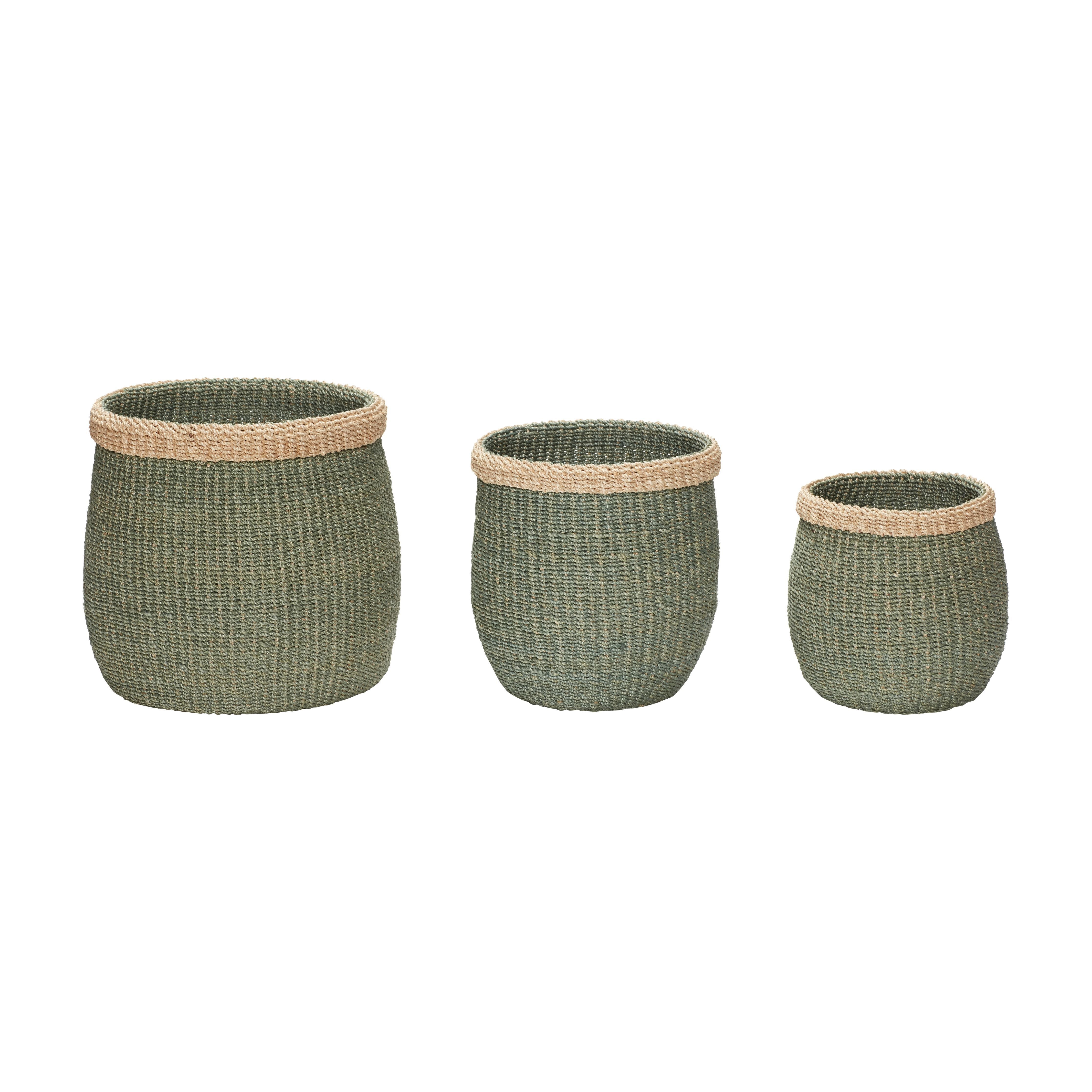 [product_category]-Hübsch Moss Baskets (Set Of 3), Green/Natural-Hübsch-5712772058848-820404-HUB-1
