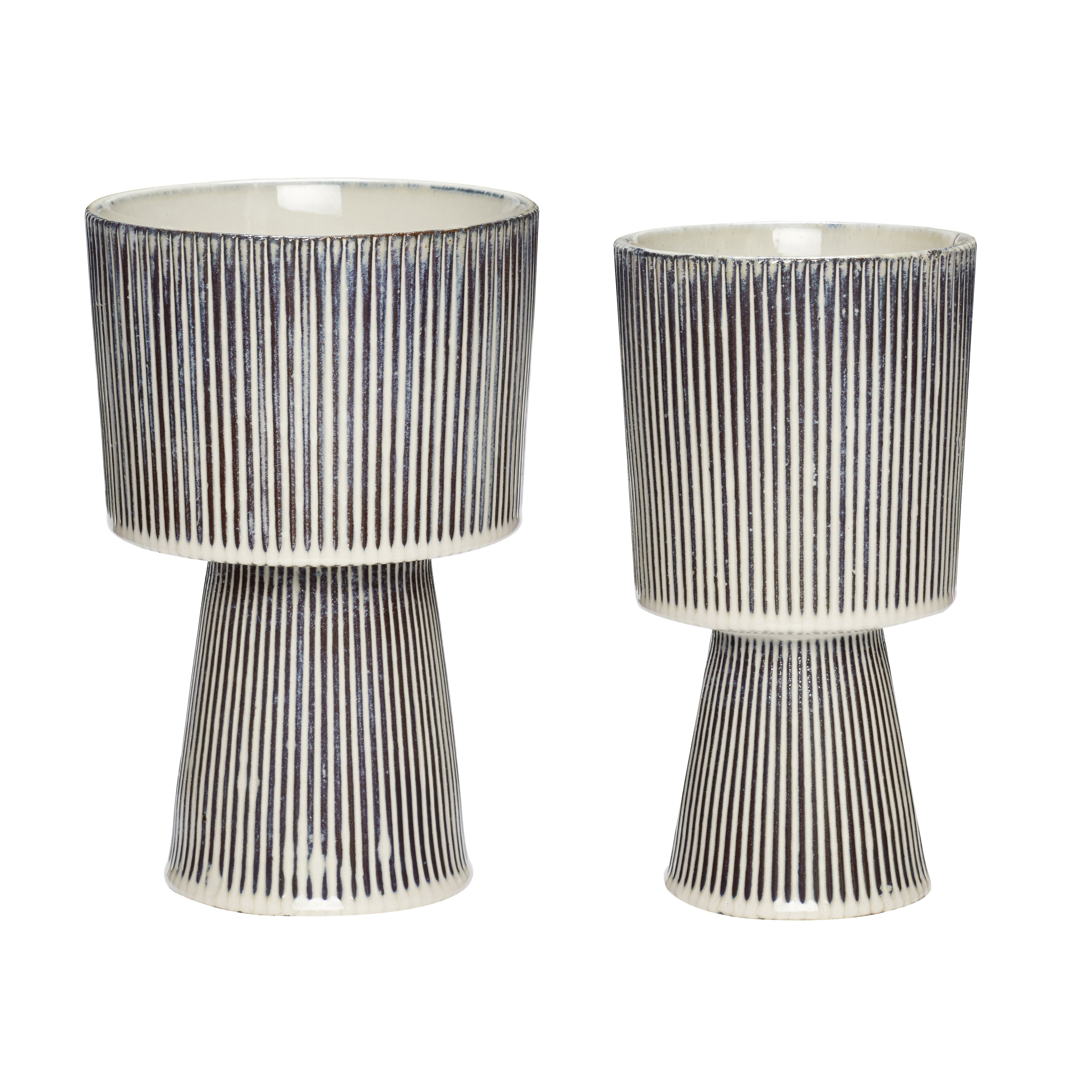 [product_category]-Hübsch Plinth Pots (Set Of 2), Beige/Black-Hübsch-5712772072783-671103-HUB-1