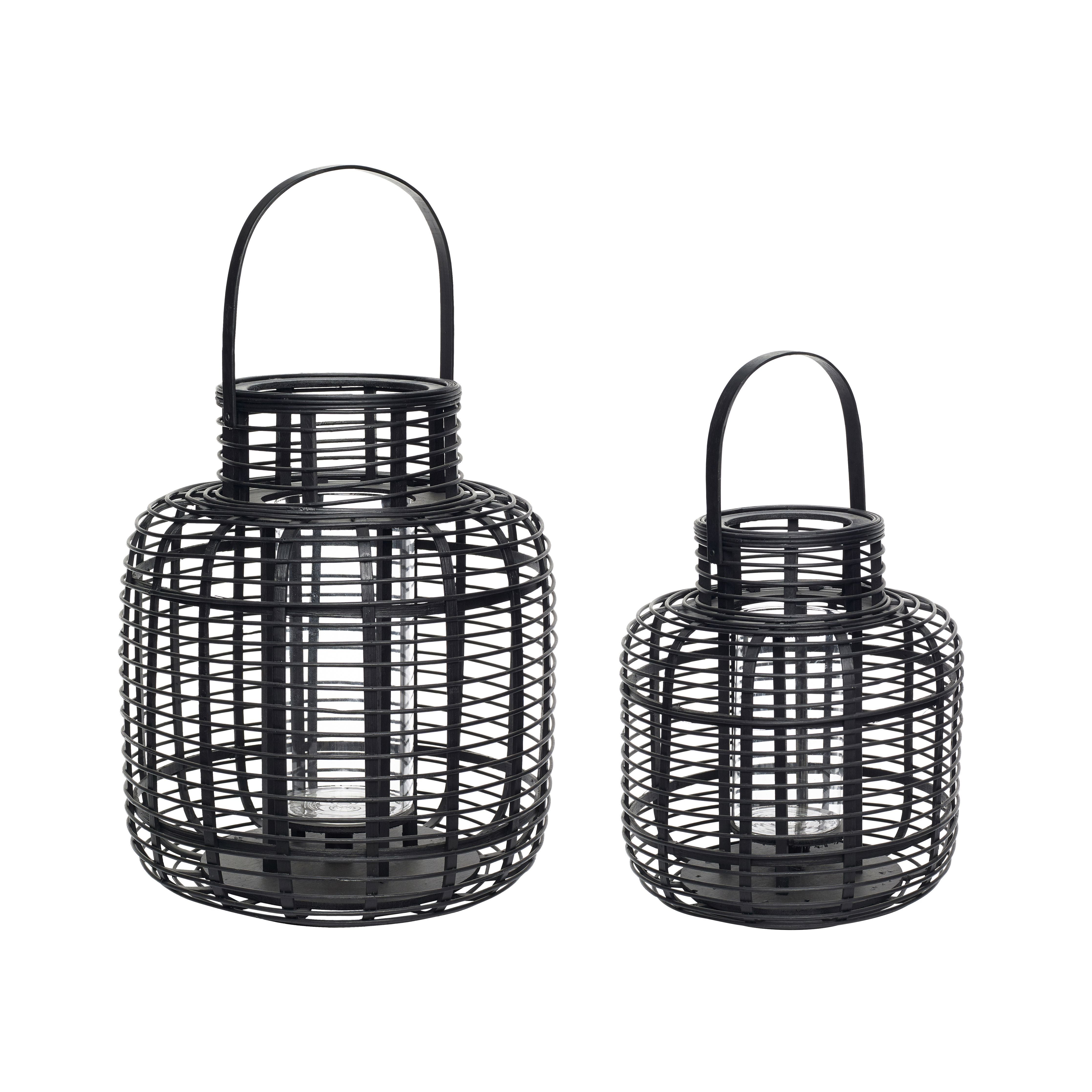 [product_category]-Hübsch Reservoir Lantern Bamboo Black Set Of 2-Hübsch-5712772068397-030803-HUB-1