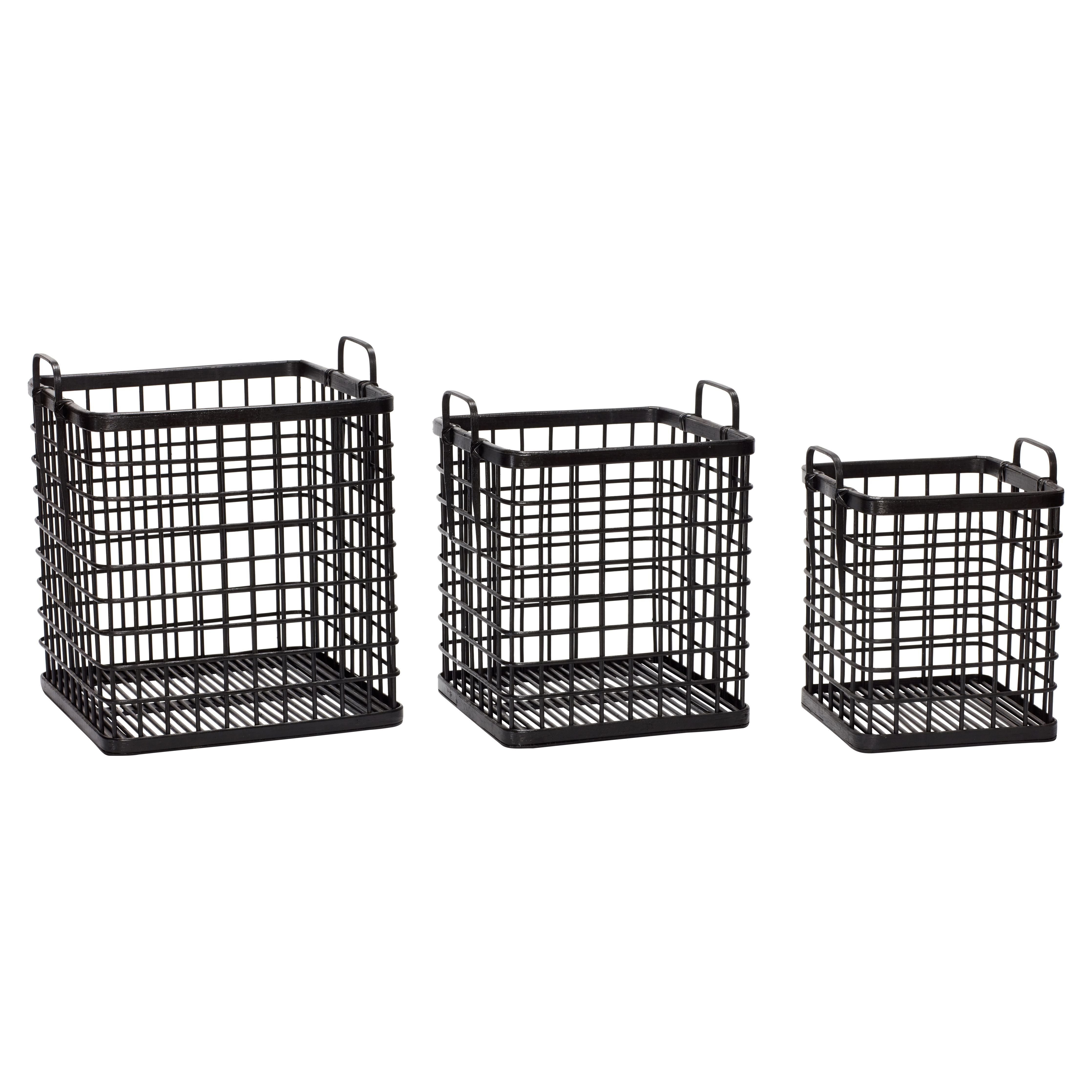 [product_category]-Hübsch Square Korb W Handles Square Bamboo Black Set Of 3-Hübsch-5712772058268-30406-HUB-1