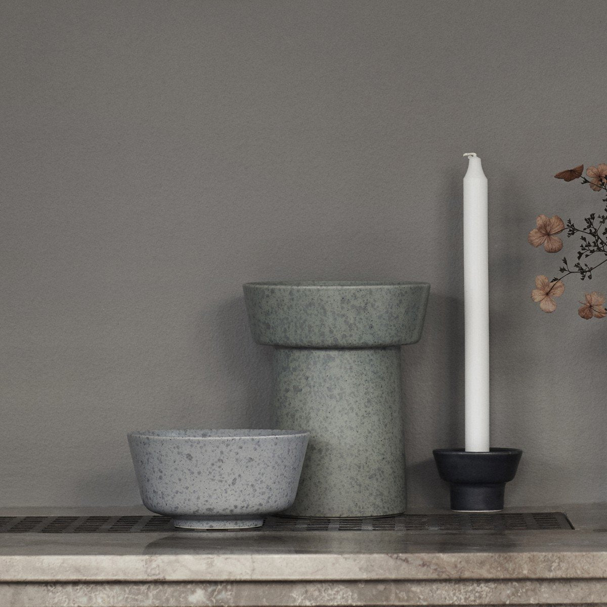 Kähler Ombria Block Candle Holder, Granite Green