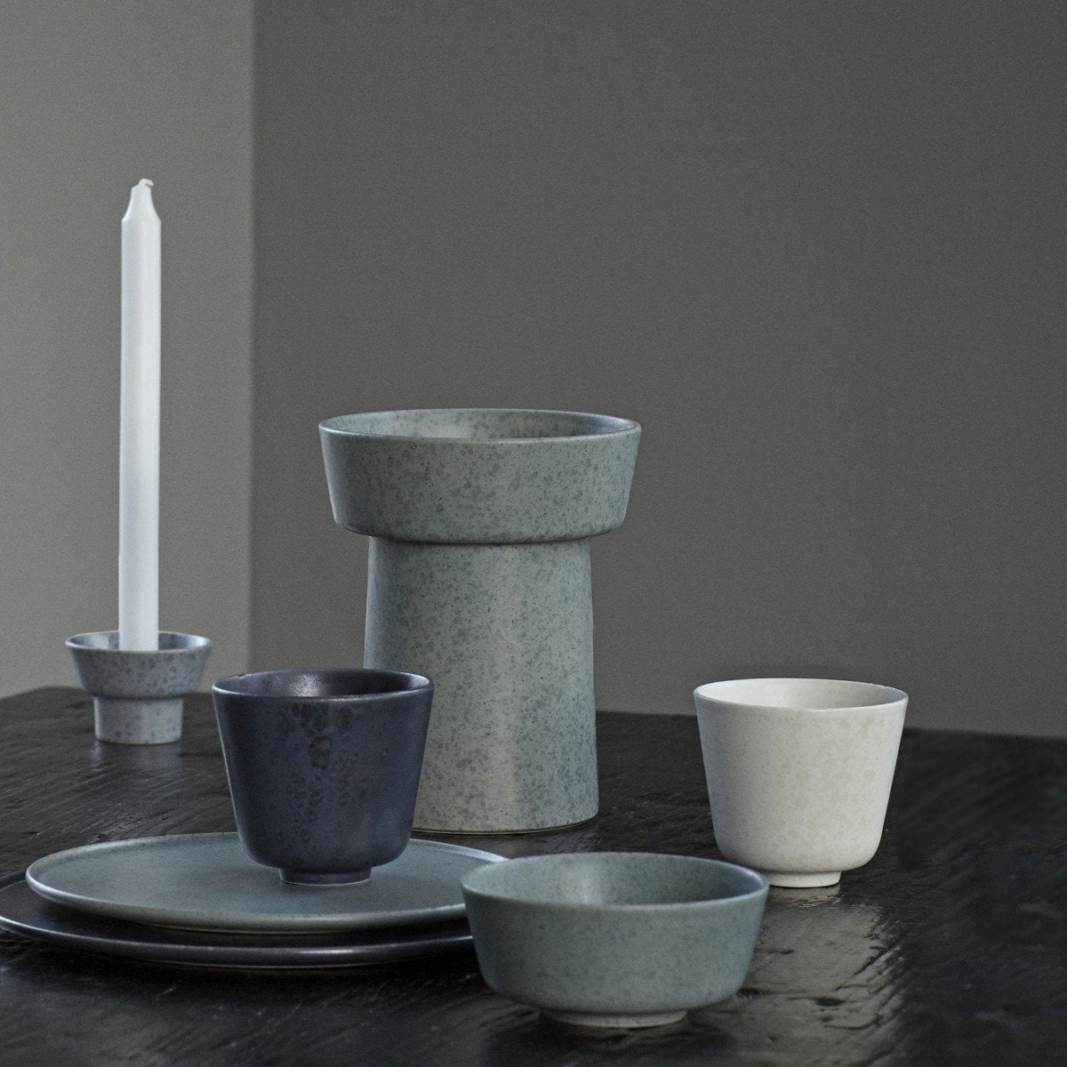 Kähler Ombria Block Candle Holder, Granite Green