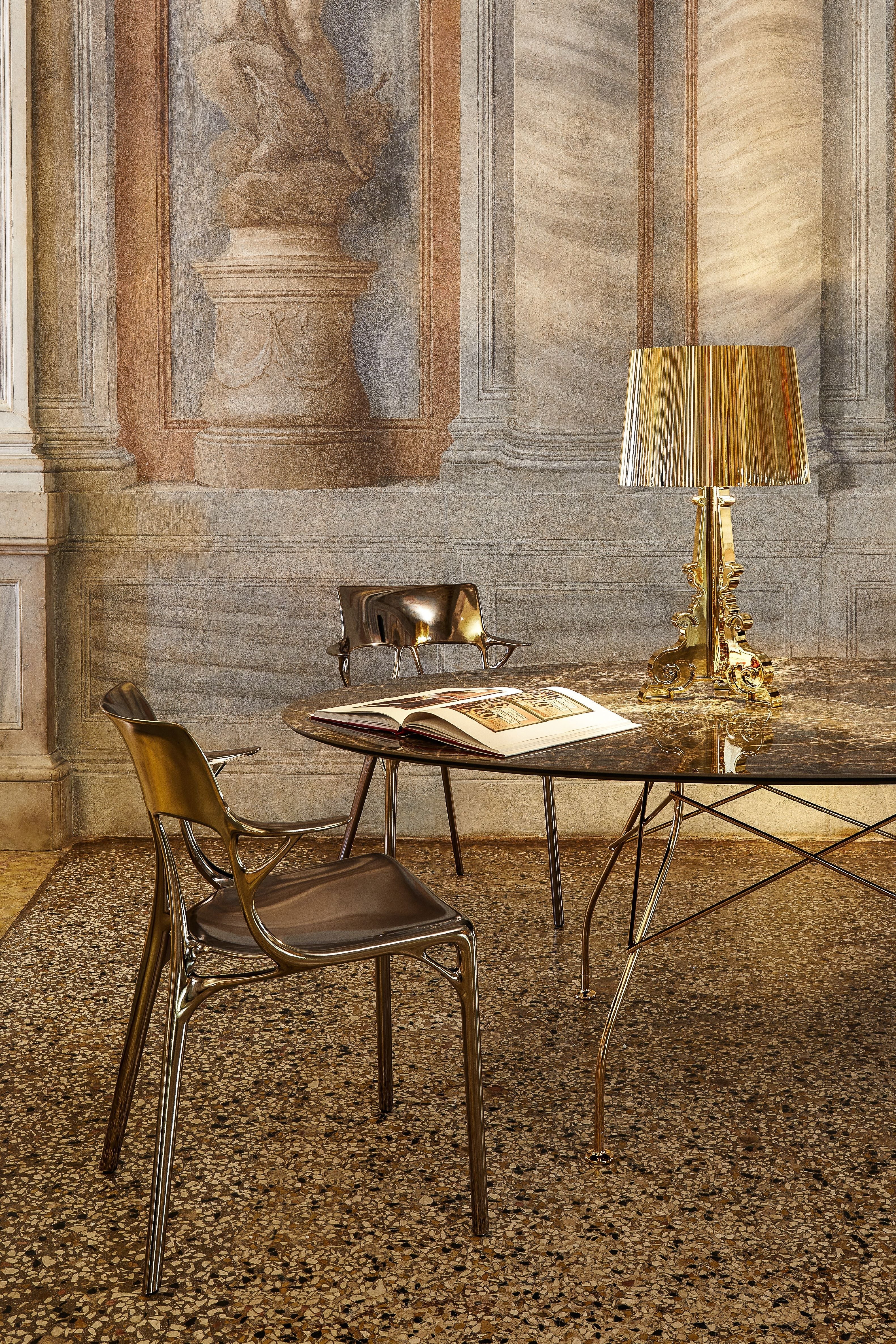 [product_category]-Kartell Bourgie Table Lamp, White/Gold-Kartell-8058967309584-G907600-KAR-20