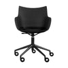 Kartell Q/Wood Armchair With Wheels, Black Wood/Black