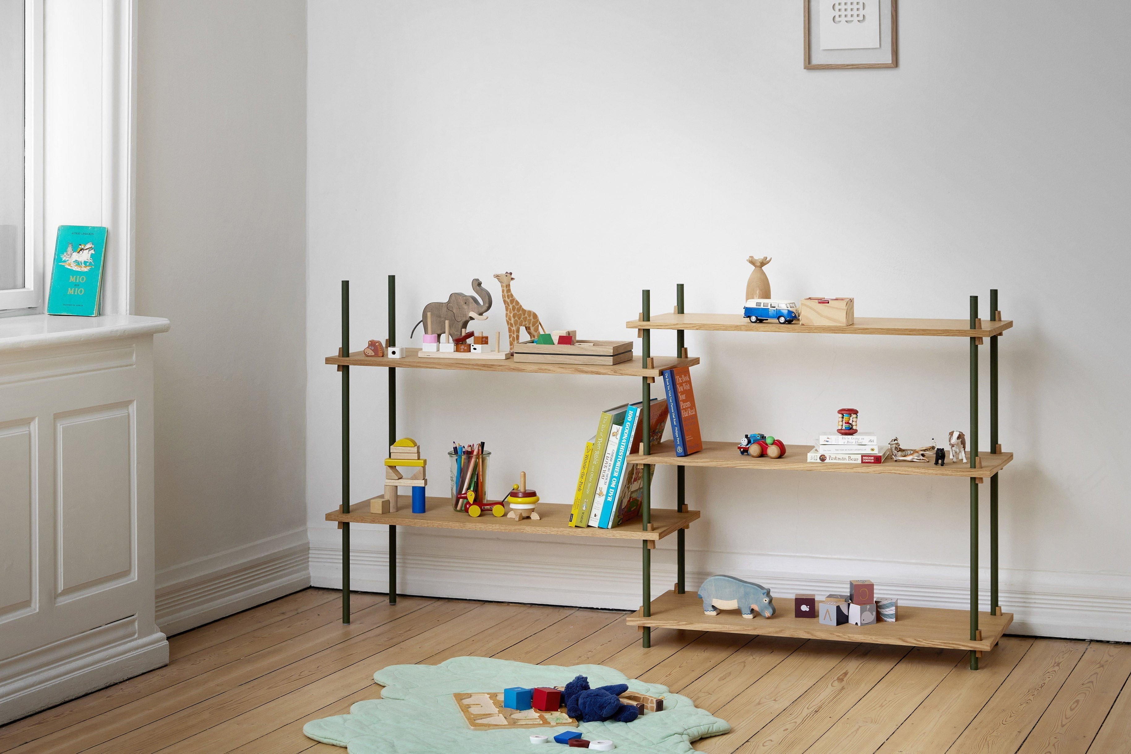 [product_category]-Moebe Shelving System S.255.2.A, Oak/Pine Green-Moebe-5713520012877-S.255.2.A.OA.PG-MOE-5
