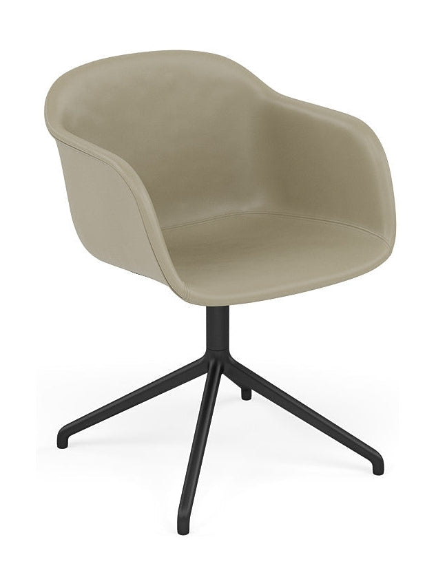 Muuto Fiber lænestols drejelig base, forfinede lædersæde, sten