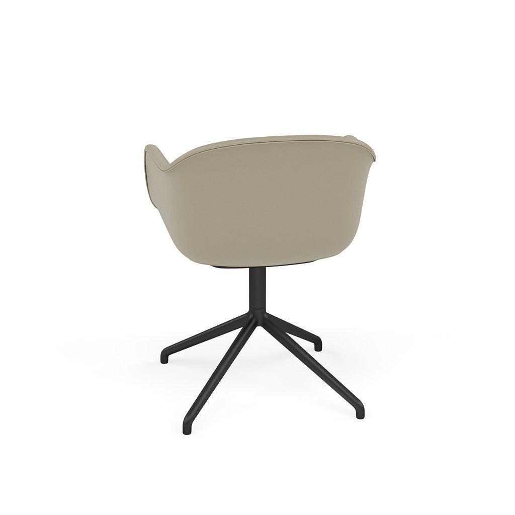 Muuto Fiber lænestols drejelig base, forfinede lædersæde, sten