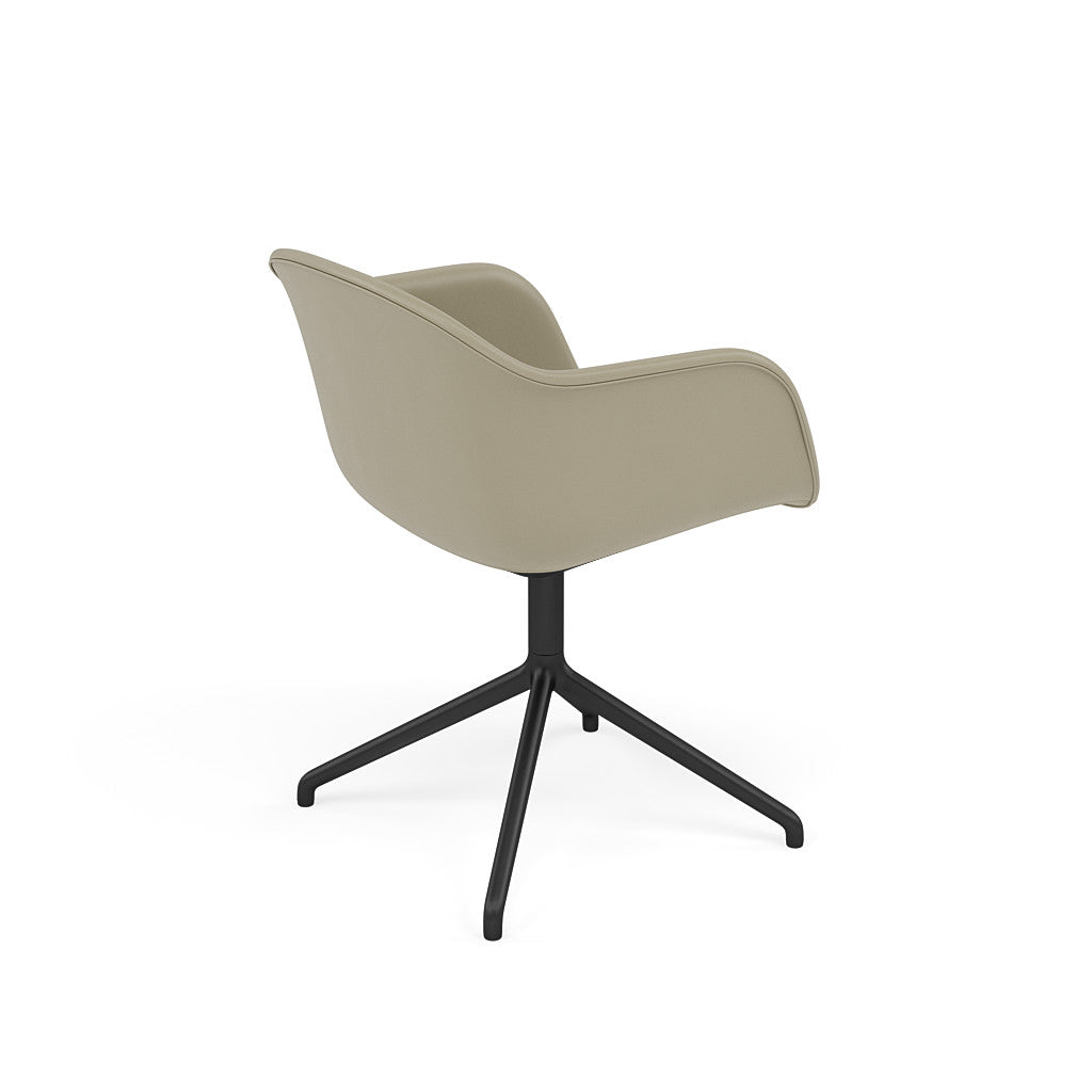 Muuto Fiber lænestols drejelig base, forfinede lædersæde, sten