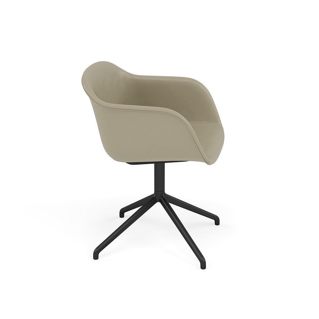 Muuto Fiber lænestols drejelig base, forfinede lædersæde, sten