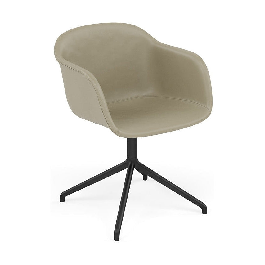 Muuto Fiber lænestols drejelig base, forfinede lædersæde, sten