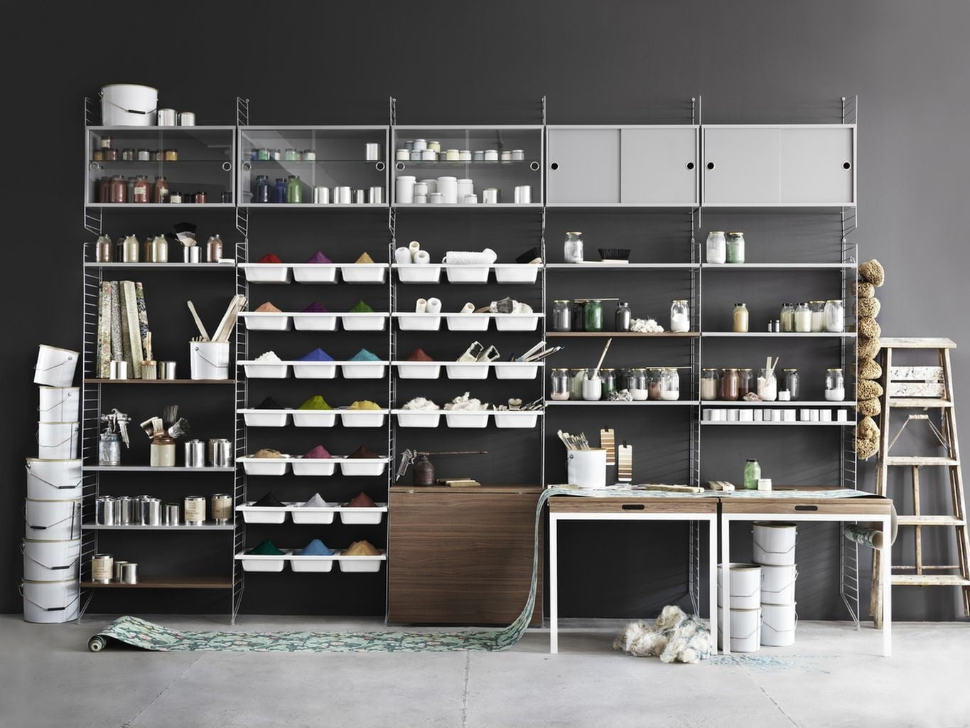 [product_category]-String Furniture String System Cabinet Element With Sliding Doors Made Of Glass, Grey-String Furniture-7350038271341-VS7830-61-1-STR-2