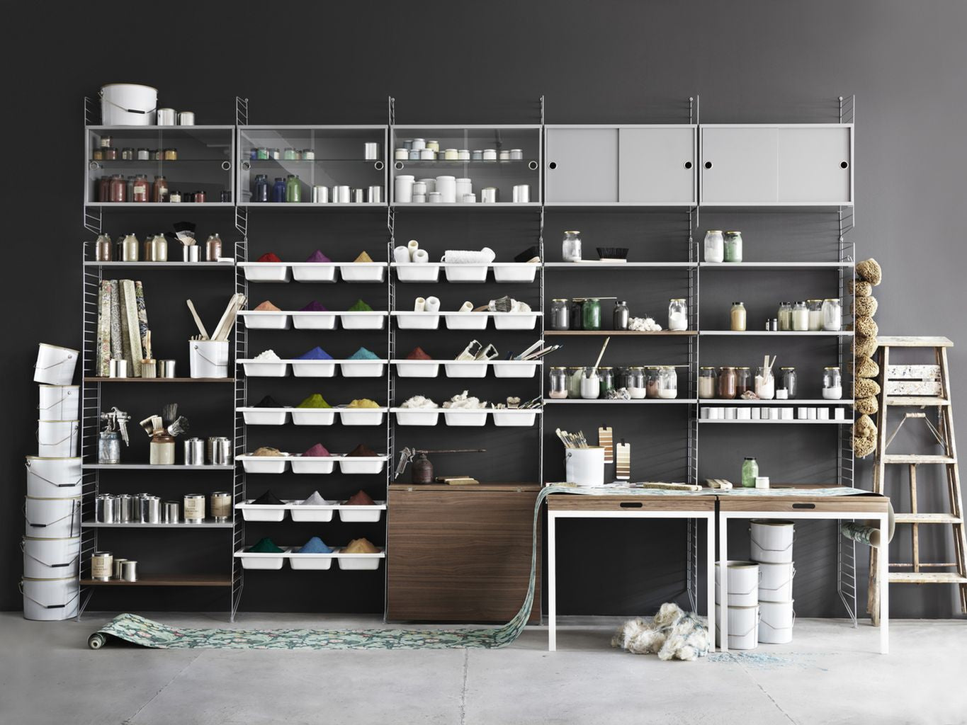 [product_category]-String Furniture String System Cabinet Element With Sliding Doors Made Of Glass, Grey-String Furniture-7350038271341-VS7830-61-1-STR-3