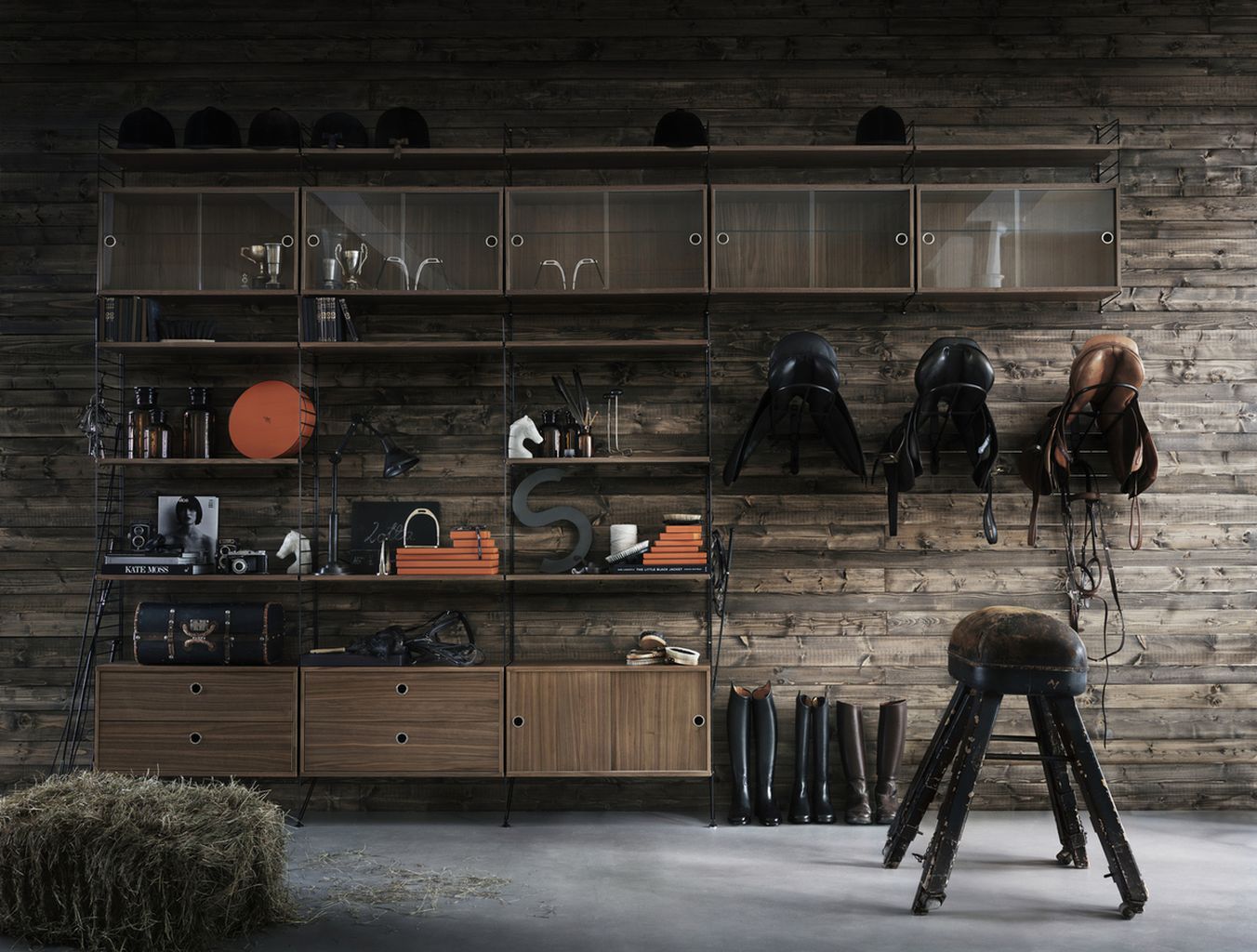 [product_category]-String Furniture String System Cabinet Element With Sliding Doors Made Of Glass, Walnut-String Furniture-7350038271020-VS7830-04-1-STR-2