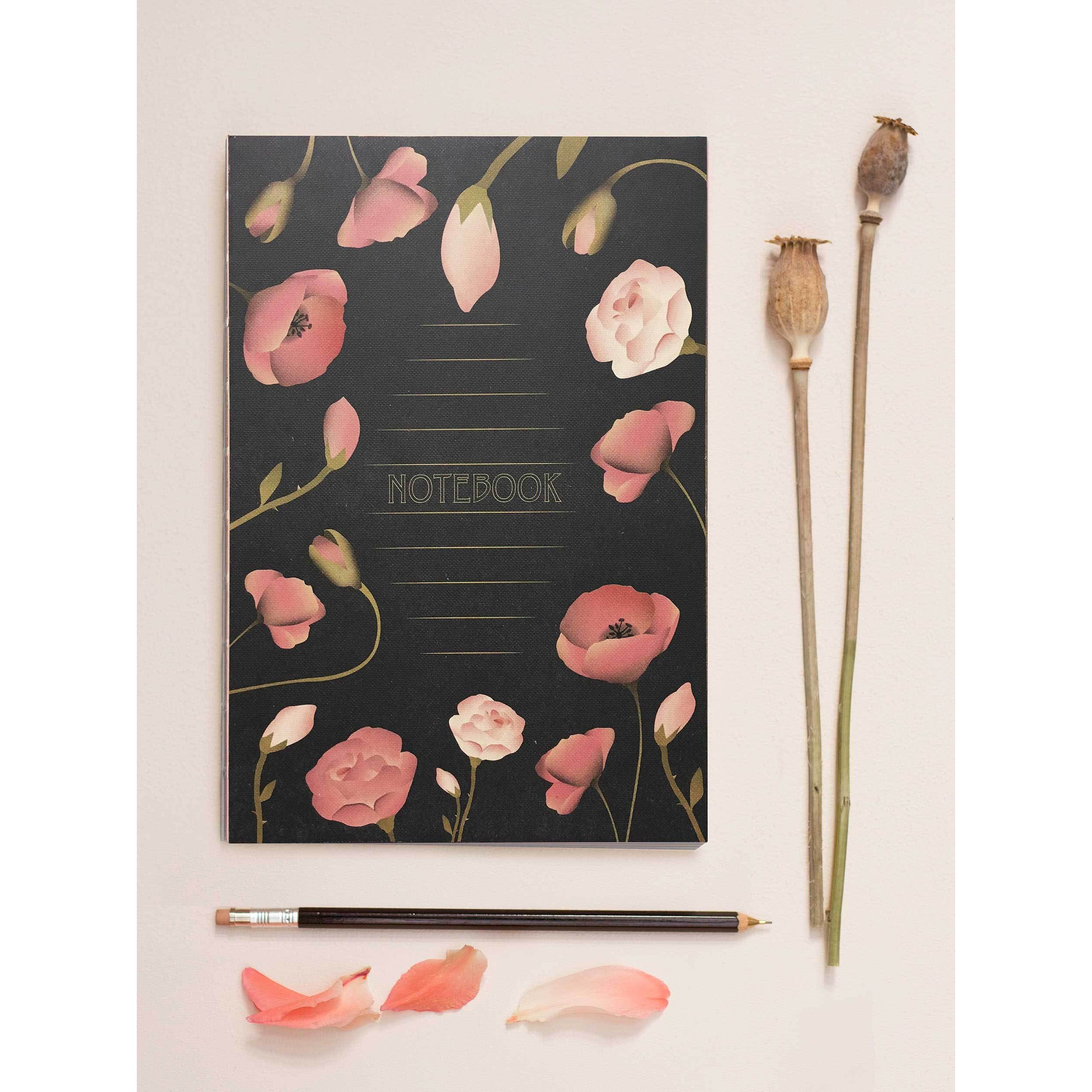 [product_category]-Vissevasse Notebook With Flowers, Black, Medium-Vissevasse-5713138718390-F-2017-183-NM-VIS-2