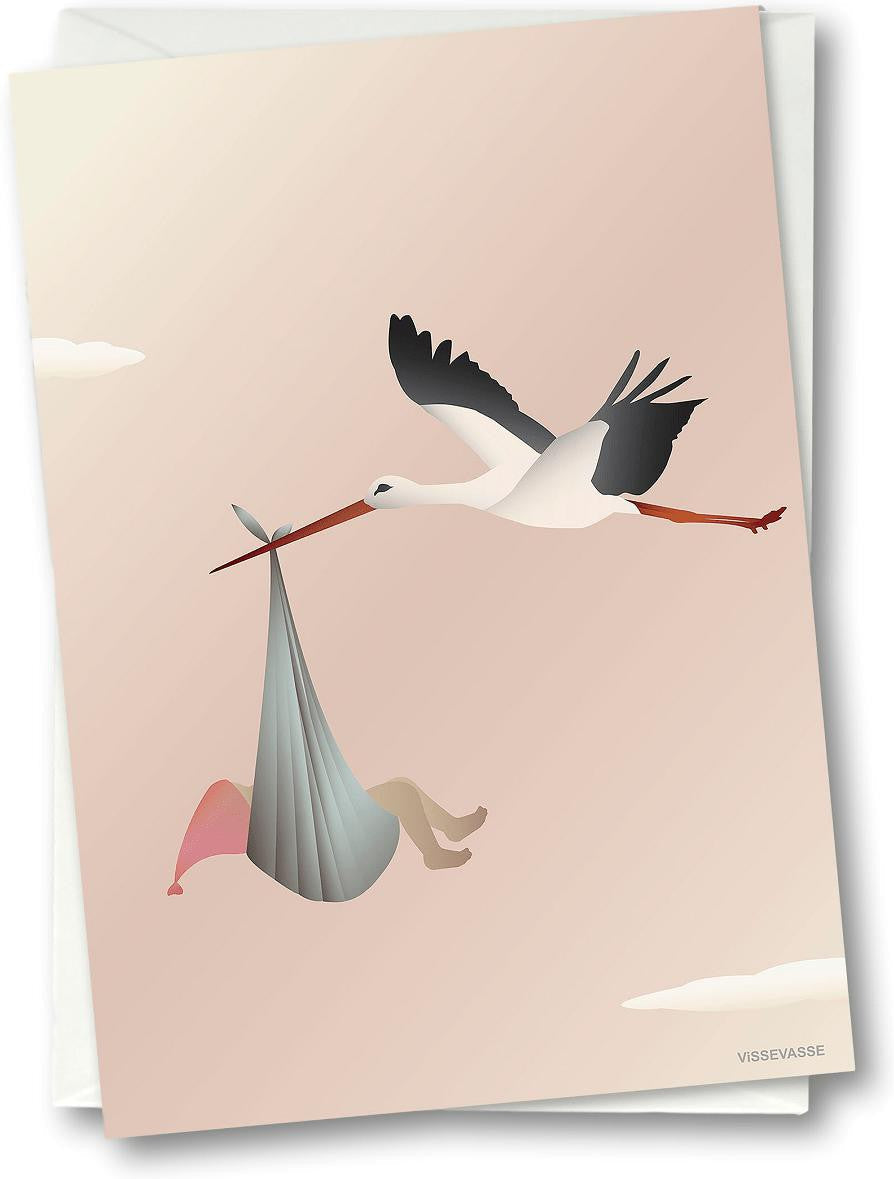 [product_category]-Vissevasse Stork Greeting Card 10.5 X15 Cm, Pink-Vissevasse-5713138605508-F-2016-055-XS-VIS-1