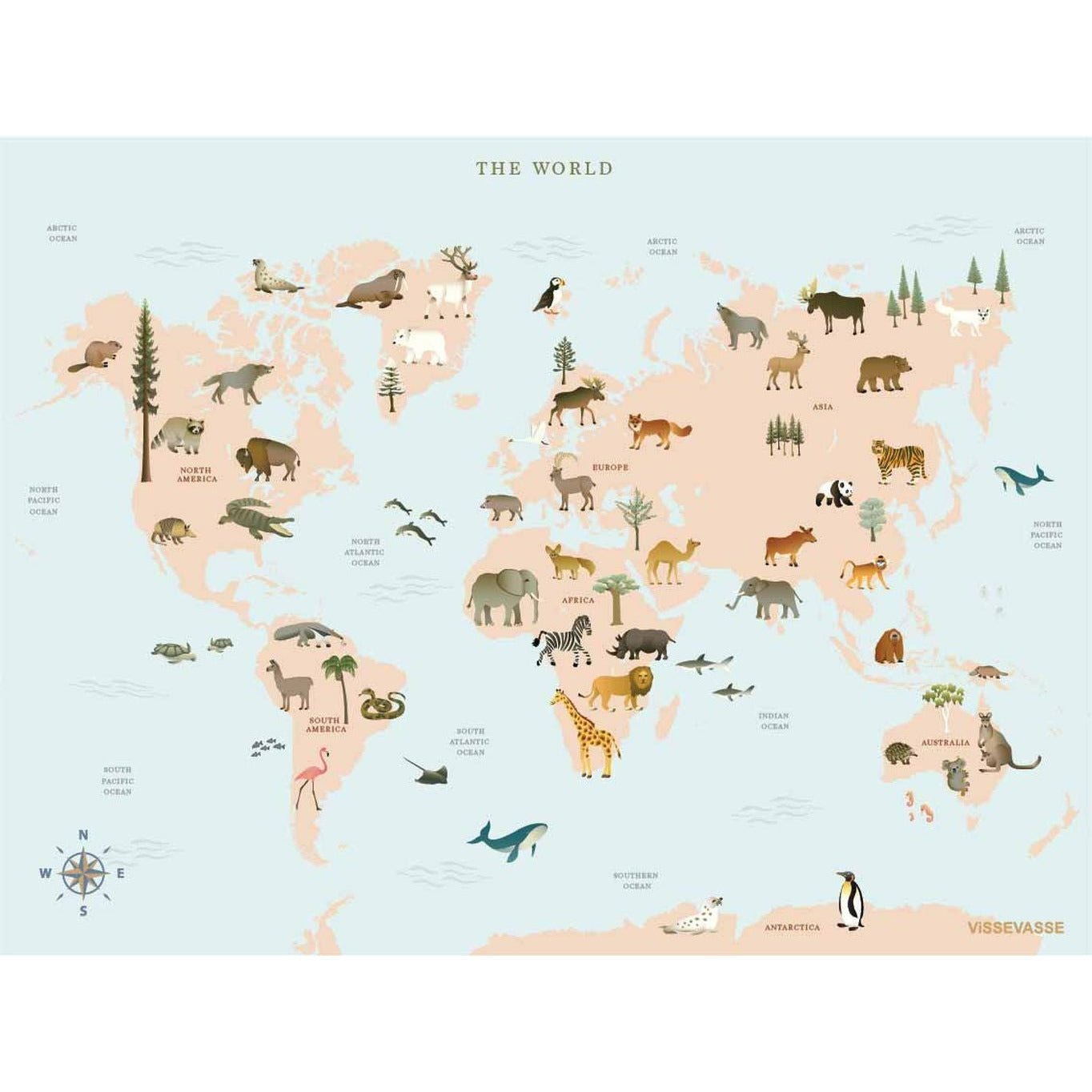 [product_category]-Vissevasse World Map Animal Poster, 15 X21 Cm-Vissevasse-5713138100317-F-2021-003-S-VIS-1