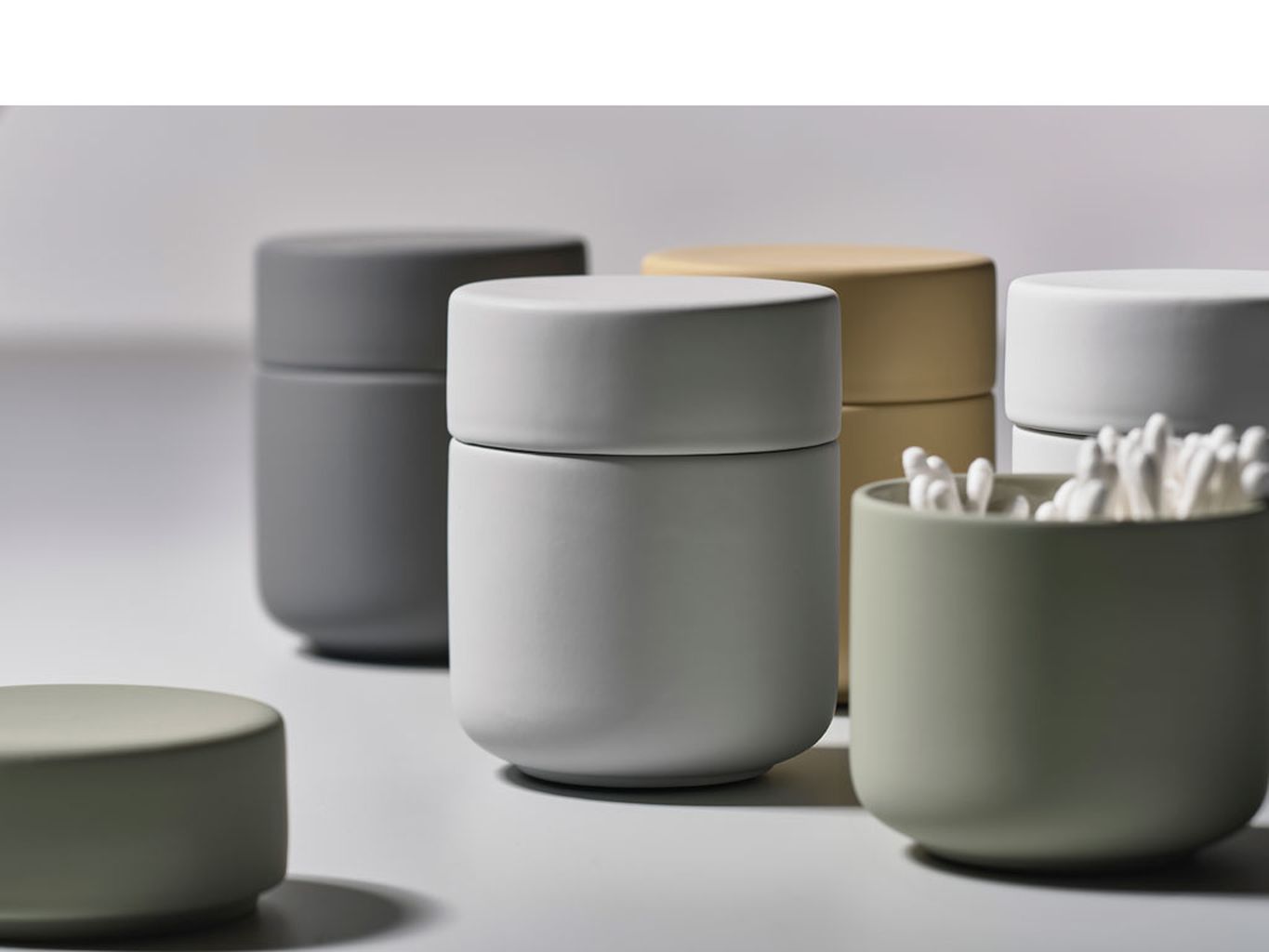 [product_category]-Zone Denmark Ume Cotton Swabs And Cosmetic Pads Container øx H 8,3x10,3 Cm, Eucalyptus Green-Zone Denmark-5722000157588-15758-ZON-4