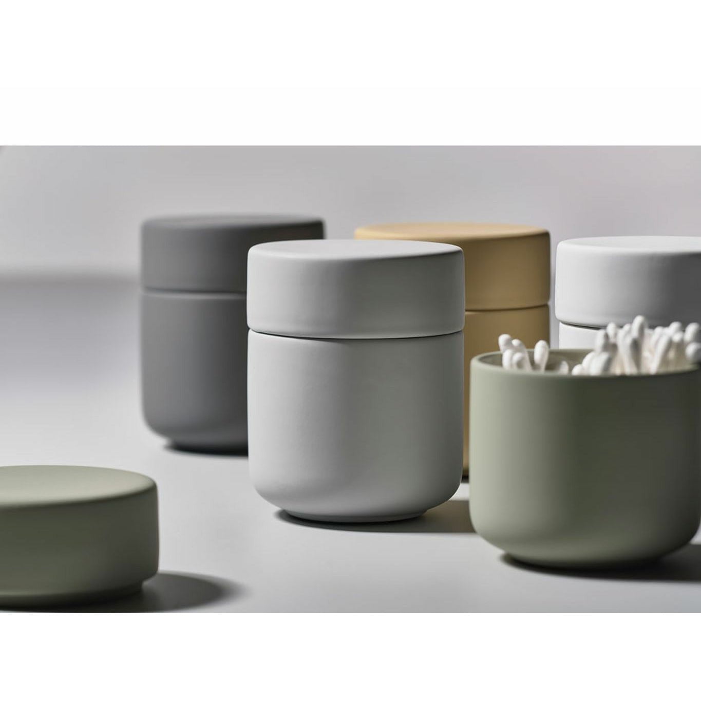 [product_category]-Zone Denmark Ume Cotton Swabs And Cosmetic Pads Container øx H 8,3x10,3 Cm, Soft Grey-Zone Denmark-5722000157564-15756-ZON-5